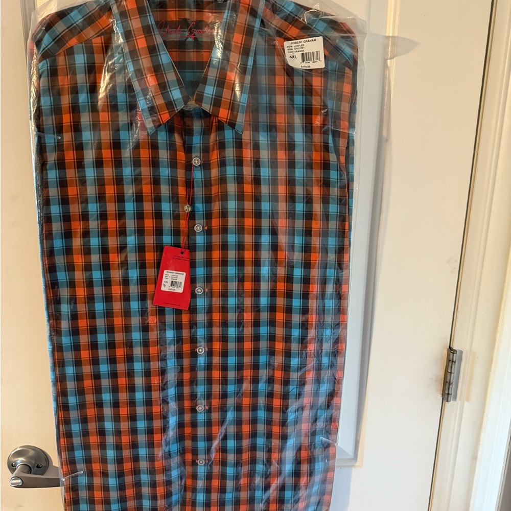 Robert Graham Blue and Orange Plaid Shirt